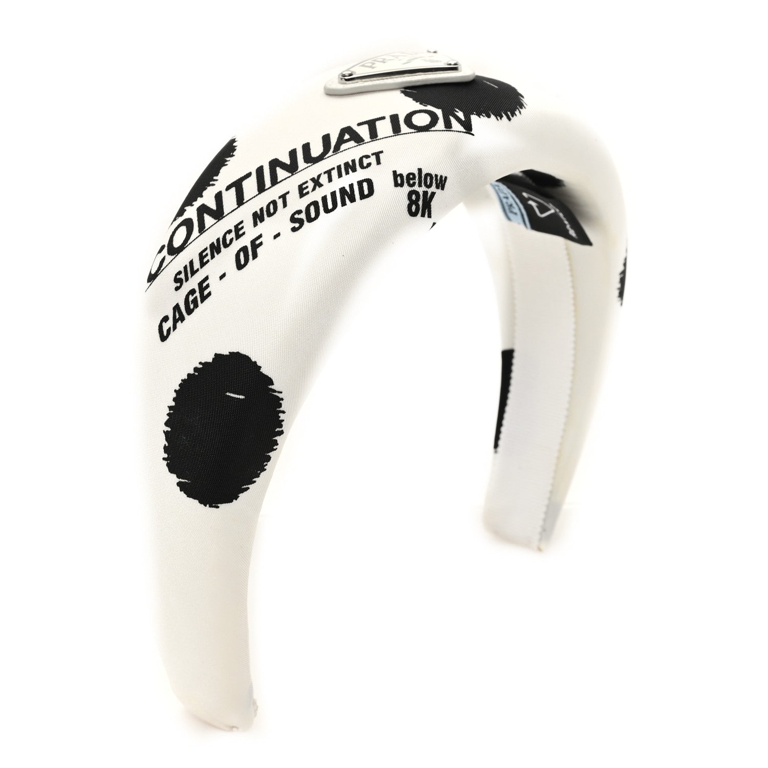 Prada Re-Nylon Printed Metal Triangle Logo Headband Black White 4 of 6