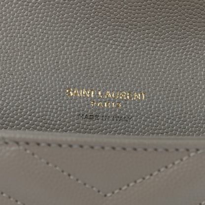 Saint Laurent Grain De Poudre Matelasse Chevron Monogram Envelope Clutch Dark Beige 6 of 13