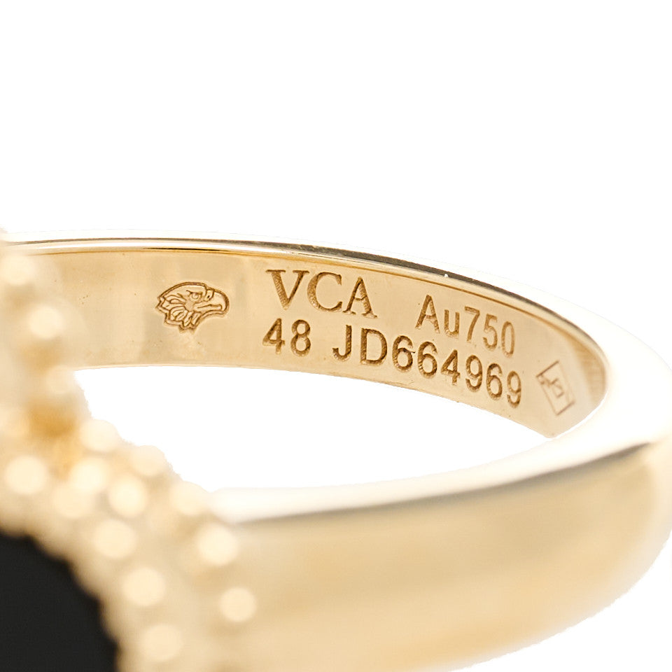 18K Yellow Gold Diamond Black Onyx Vintage Alhambra Ring 48 4.5