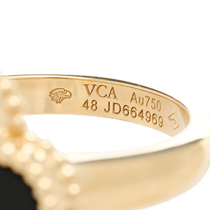 Van Cleef & Arpels 18K Yellow Gold Diamond Black Onyx Vintage Alhambra Ring 48 4.5 6 of 7