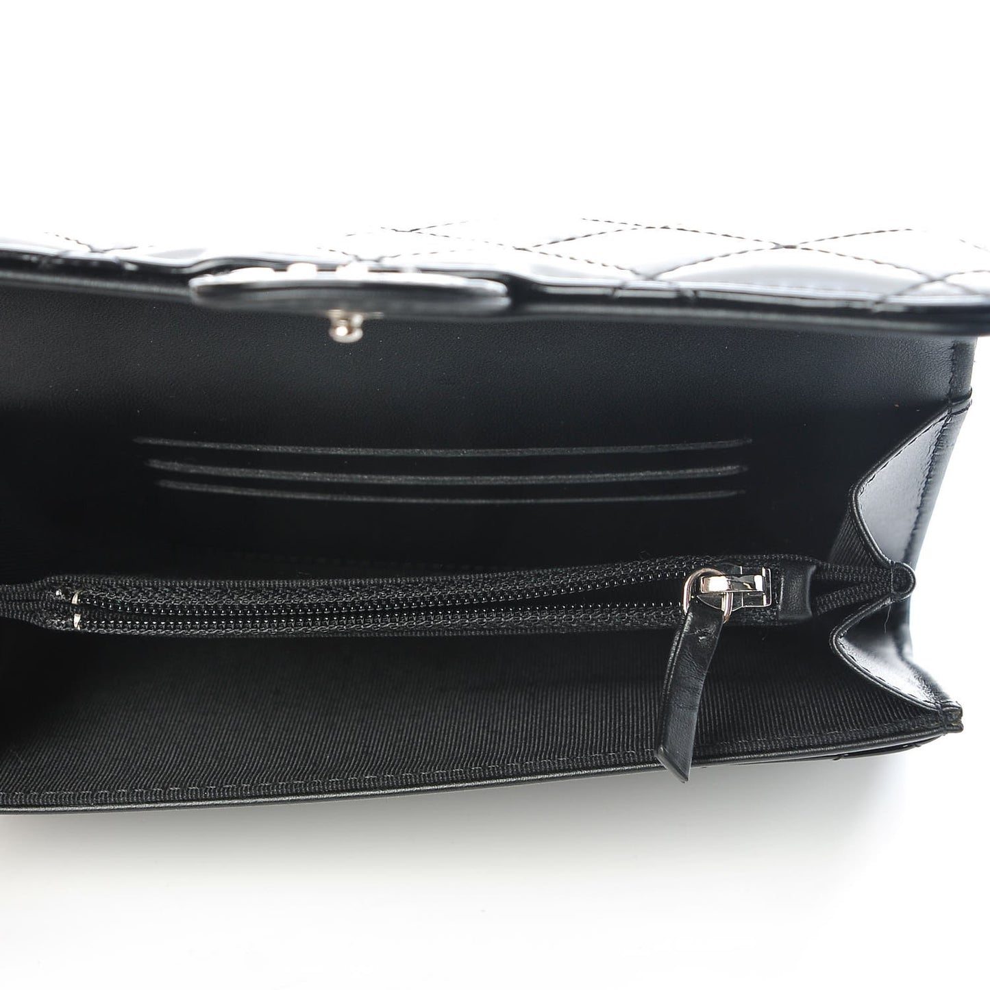 Patent Calfskin Quilted Small Flap Wallet Black