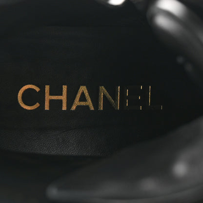 Chanel Shiny Calfskin Patent Quilted Chain Lace Up Combat Boots 38.5 Black 6 of 9