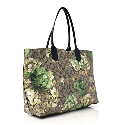 Gucci GG Supreme Monogram Blooms Medium Reversible Tote Beige New Military Black 3 of 9
