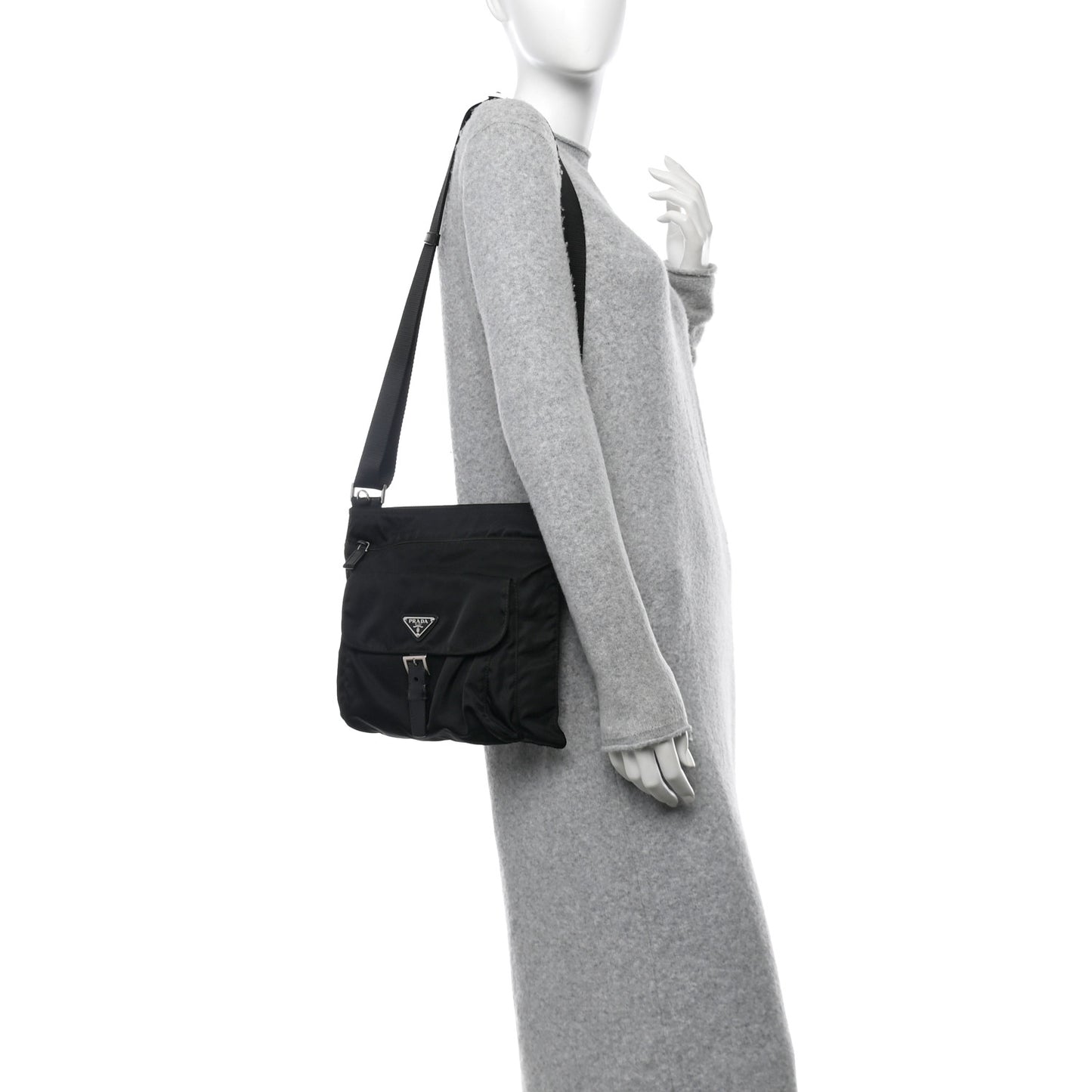 Tessuto Nylon Flat Messenger Bag Black