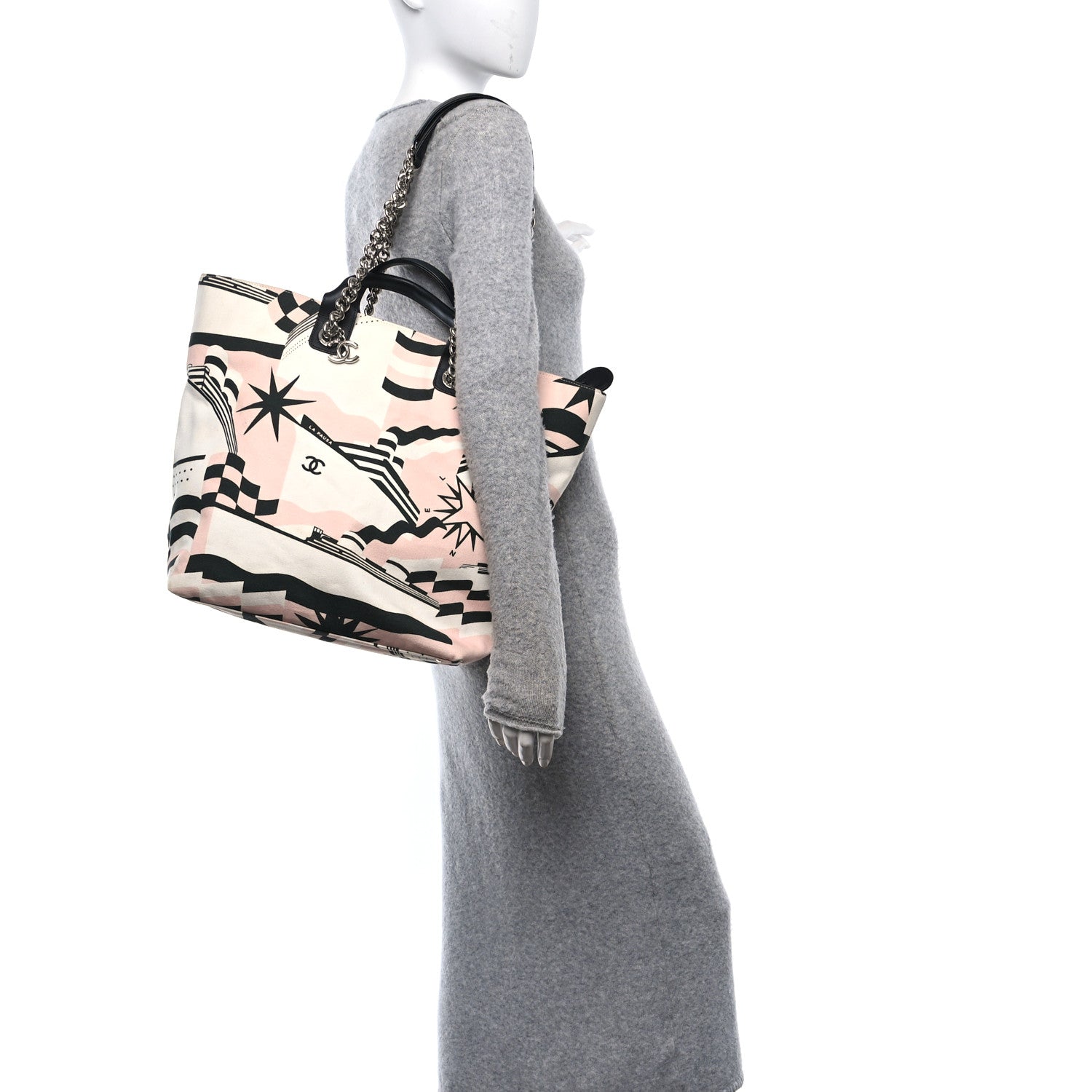 Chanel Canvas Cruise Print Tote Pink White Black 2 of 10