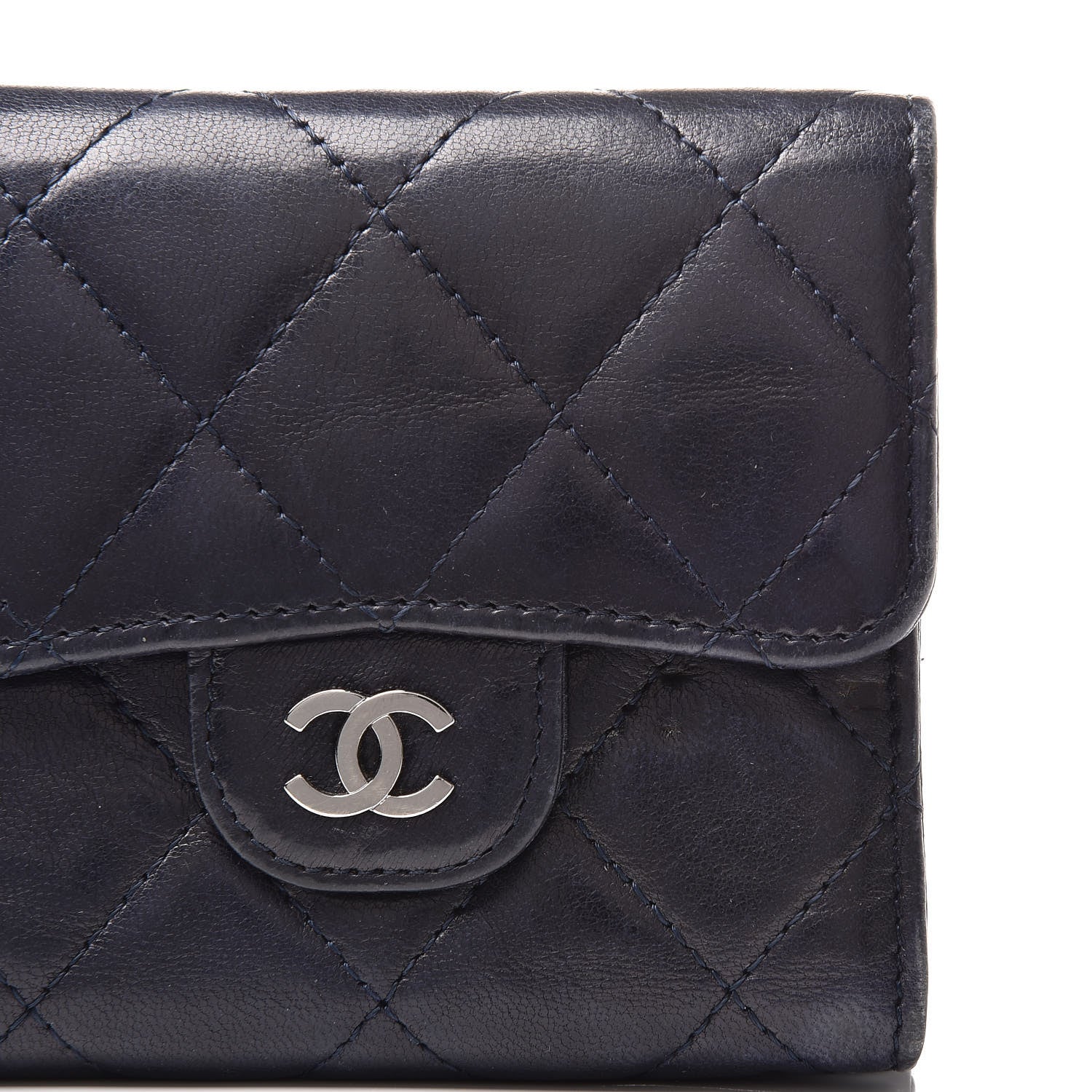 Chanel Lambskin Quilted Compact French Flap Wallet Navy 10 of 12