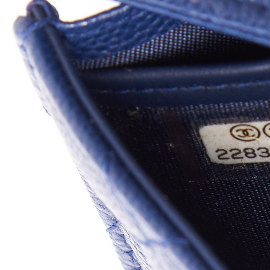 Caviar Quilted Large Golden Class Gusset Flap Wallet Navy