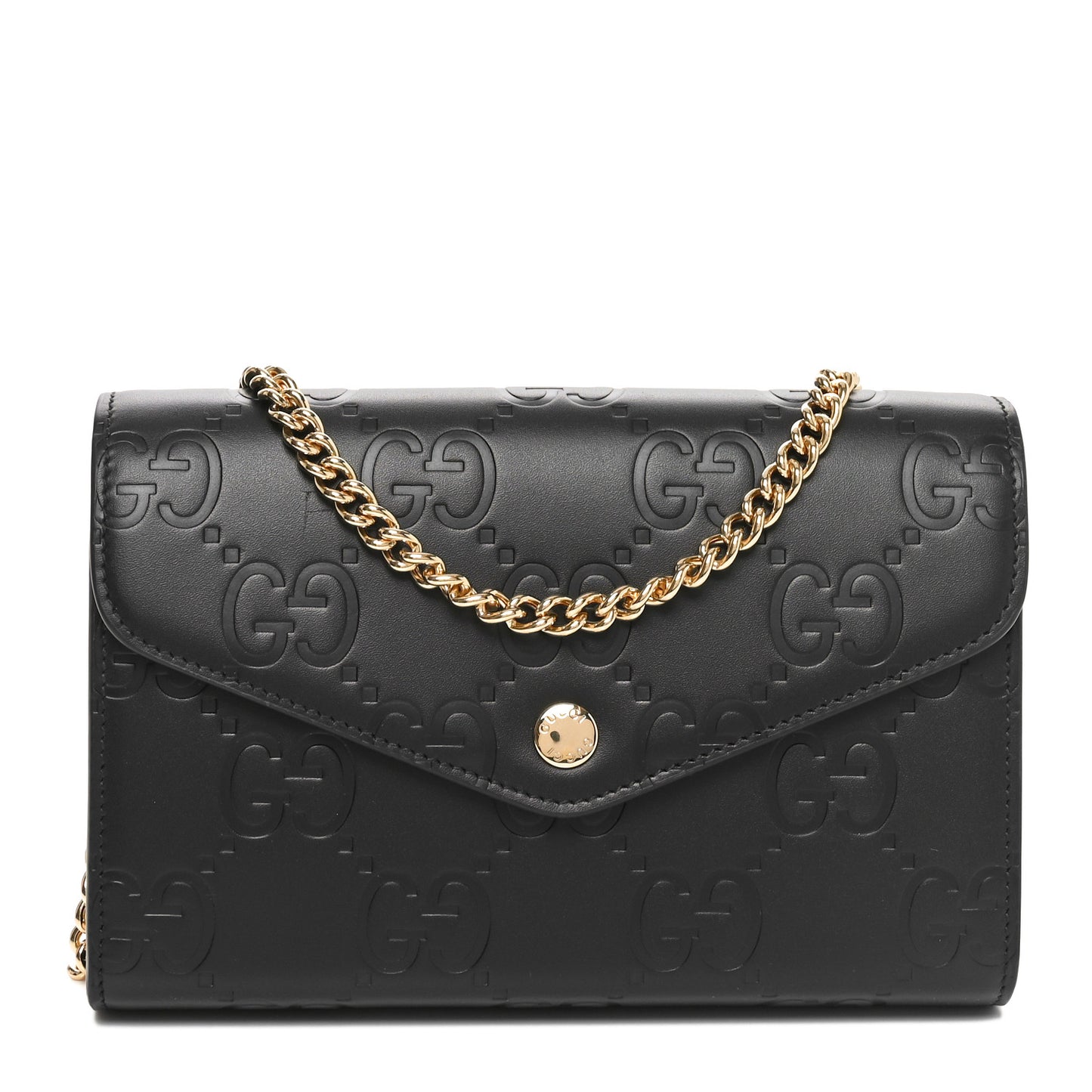 Calfskin GG Debossed Chain Wallet Black