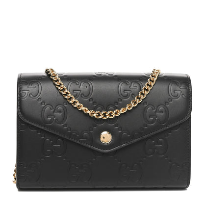 Gucci Calfskin GG Debossed Chain Wallet Black 1 of 10