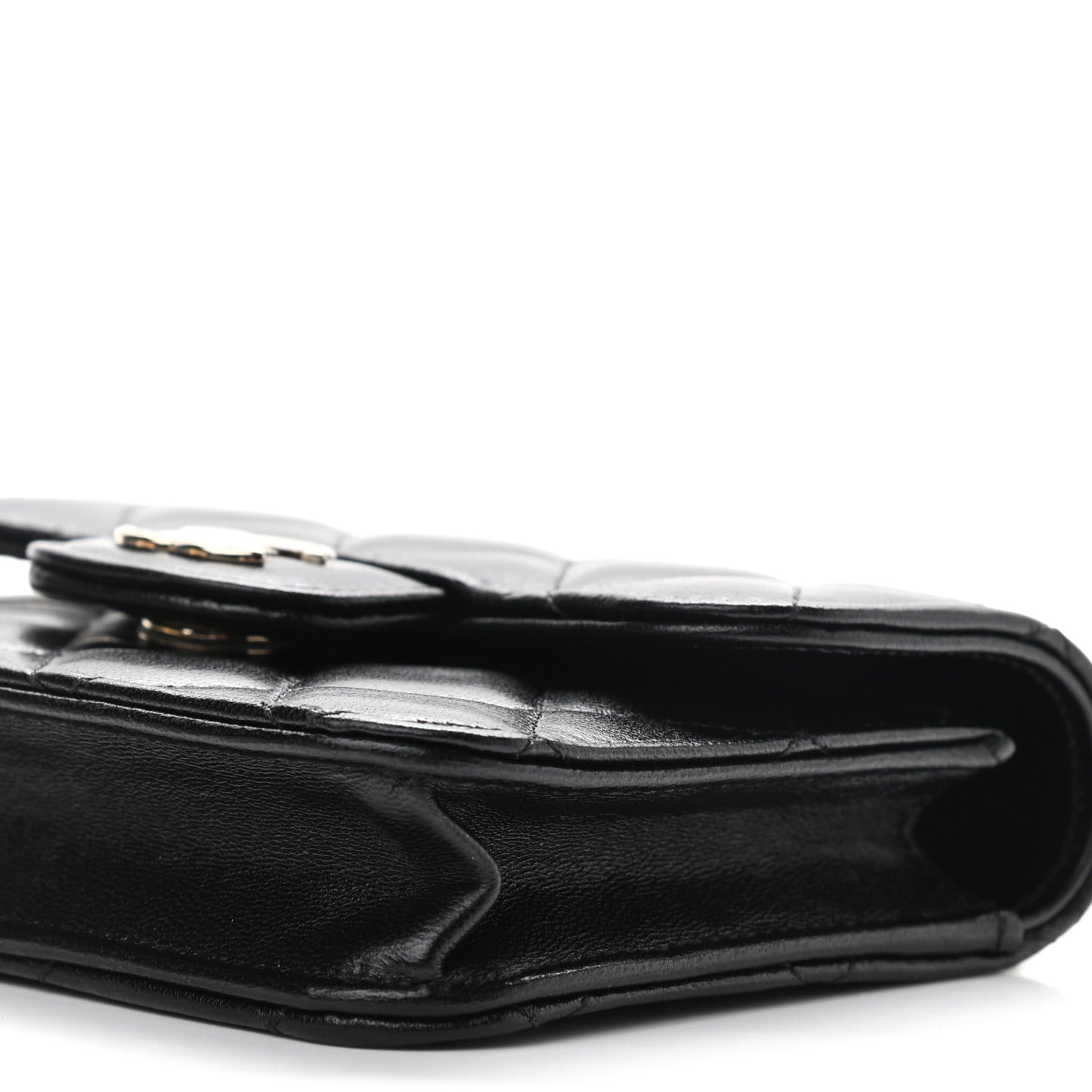 Lambskin Quilted Top Handle Flap Coin Purse With Chain Black