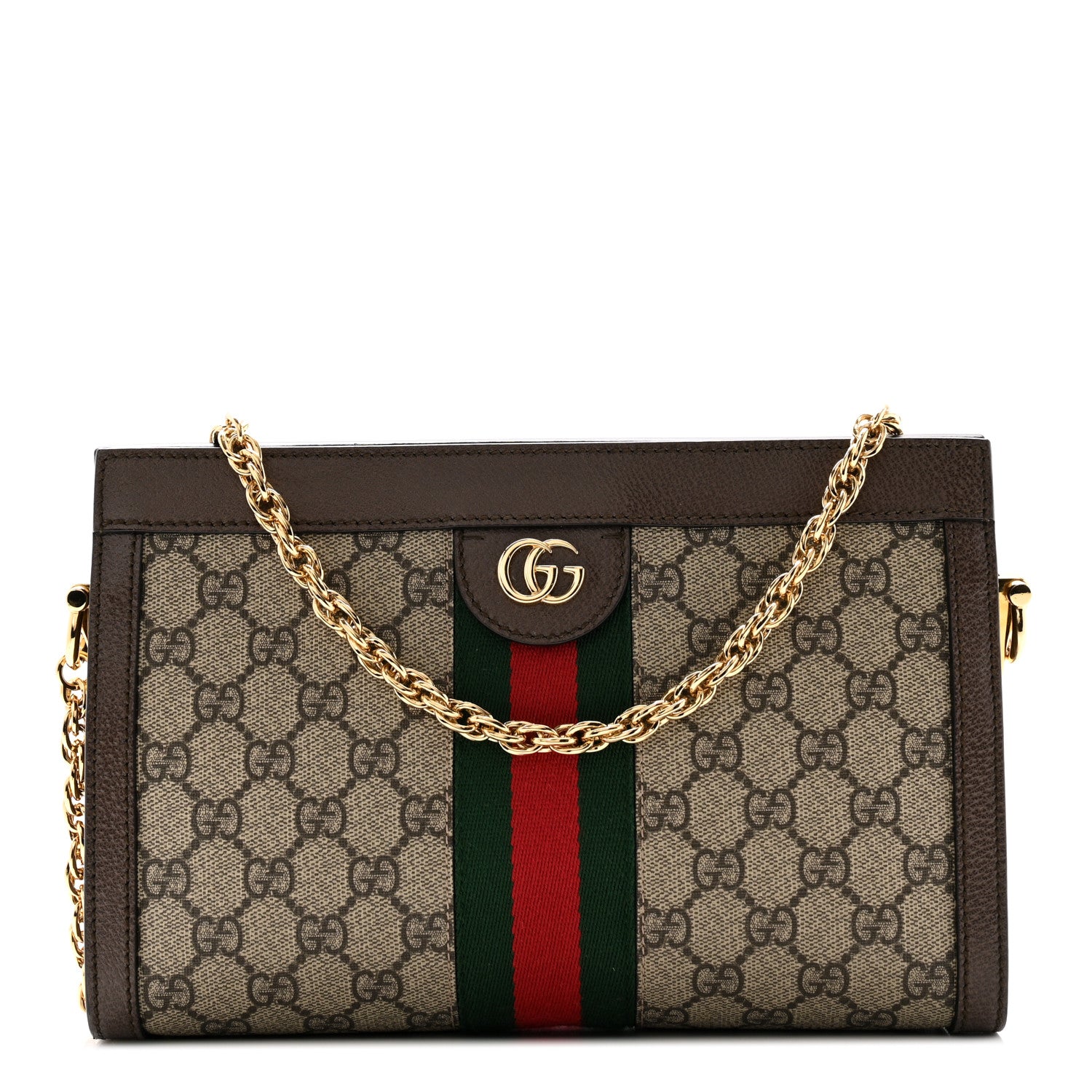 Gucci GG Supreme Monogram Web Small Ophidia Chain Shoulder Bag Brown 1 of 11