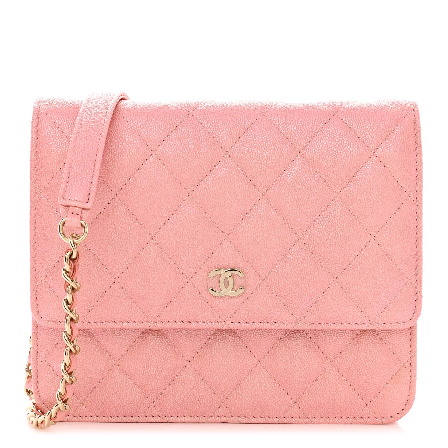 Chanel Iridescent Caviar Quilted Square Wallet On Chain WOC Rose Pink 1 of 12