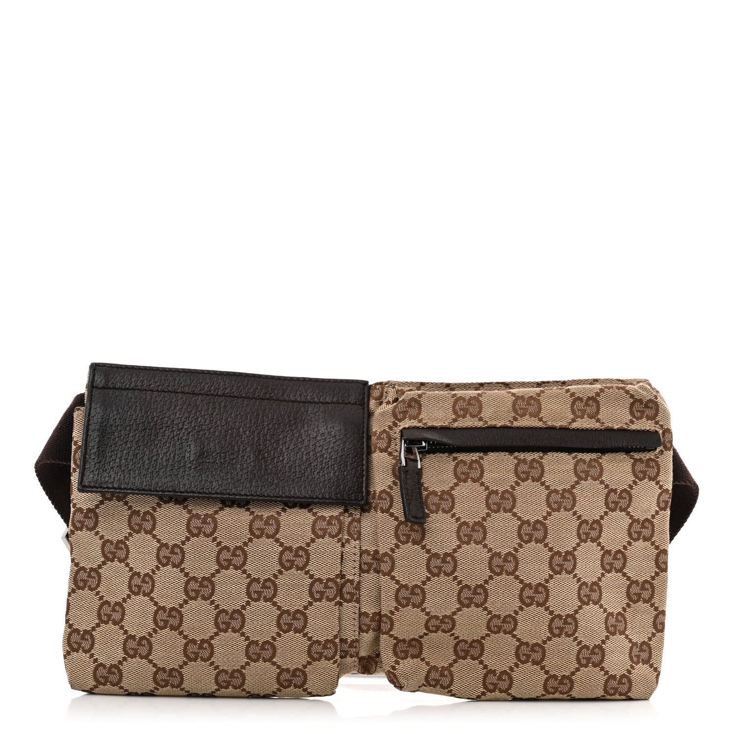 Gucci GG Monogram Double Pocket Belt Bag Dark Brown 1 of 11
