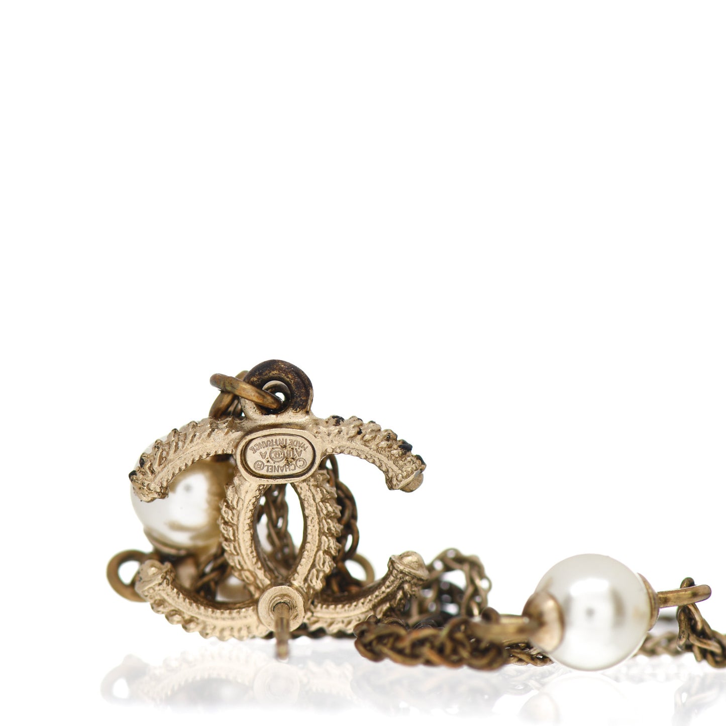 Pearl Beaded CC Drop Earrings Gold
