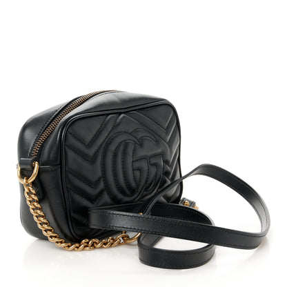 Gucci Calfskin Matelasse Mini GG Marmont Chain Shoulder Bag Black 3 of 11