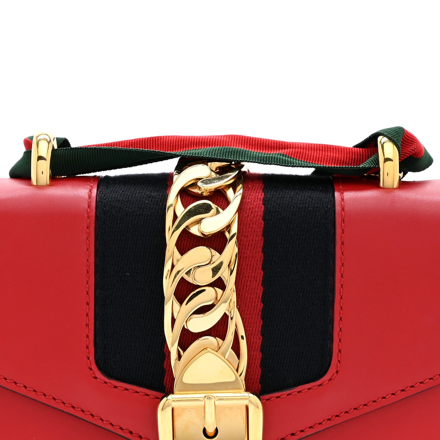 Gucci Calfskin Mini Sylvie Chain Shoulder Bag Hibiscus Red 9 of 11