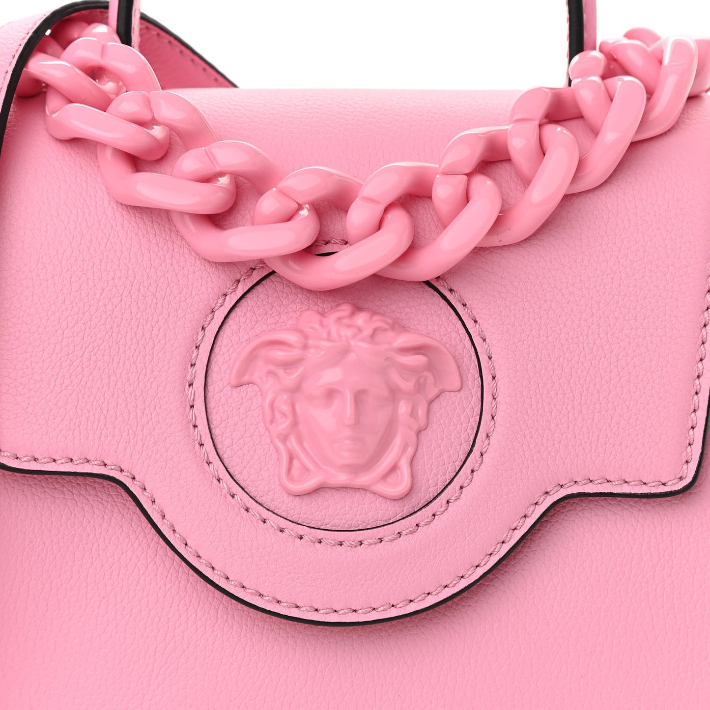 Grained Calfskin Medusa Small Top Handle Handbag Pink