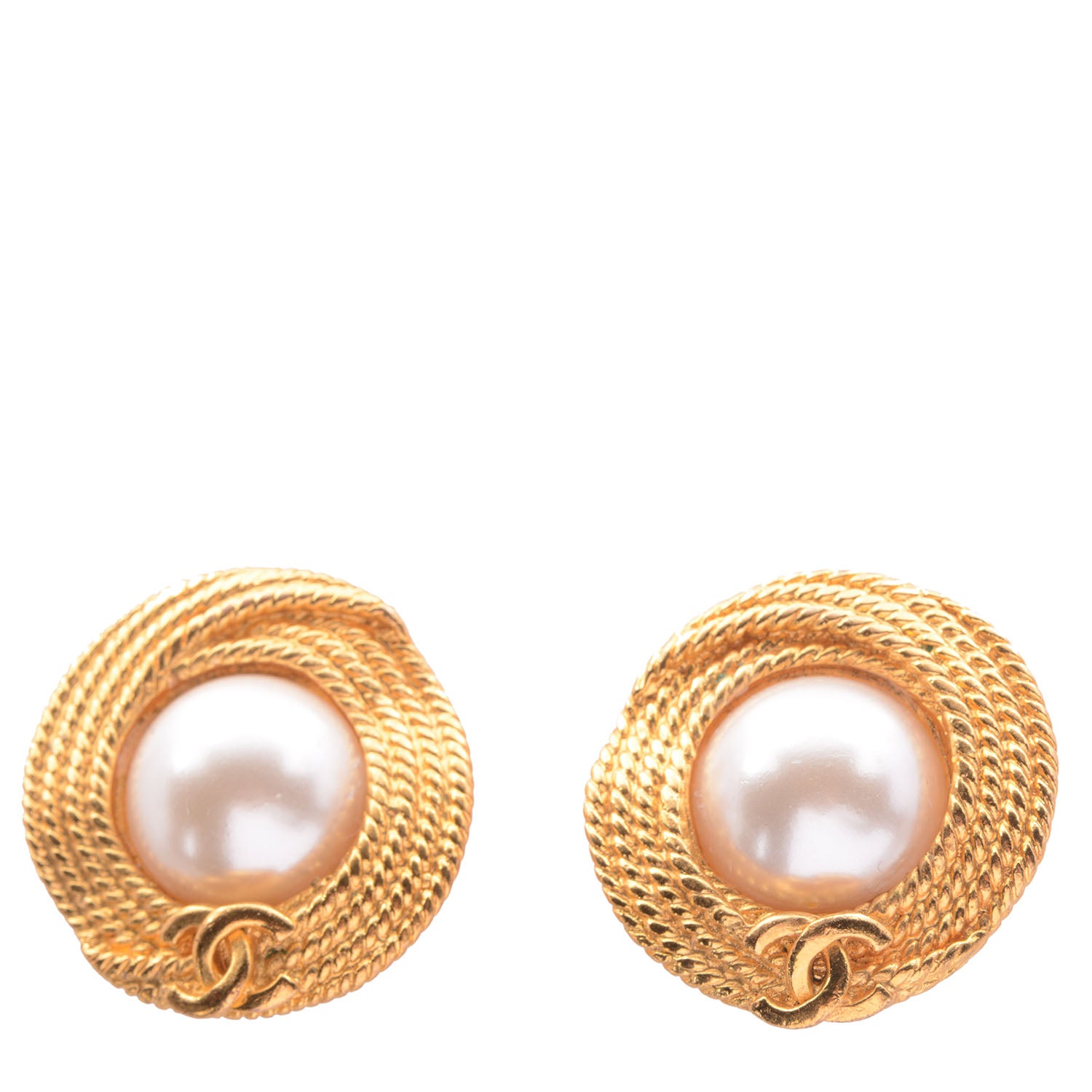 Chanel Pearl CC Clip On Earrings Gold 1 of 4