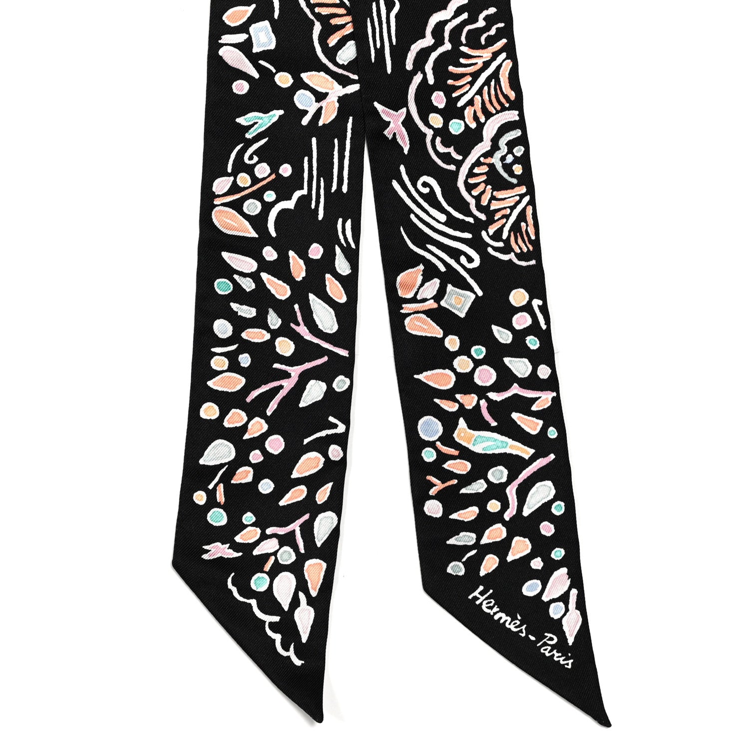 Hermes Silk Isola Di Primavera Twilly Black Vert Rose 2 of 4