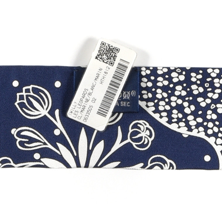 Hermes Silk Les Leopards Twilly Marine White 3 of 3