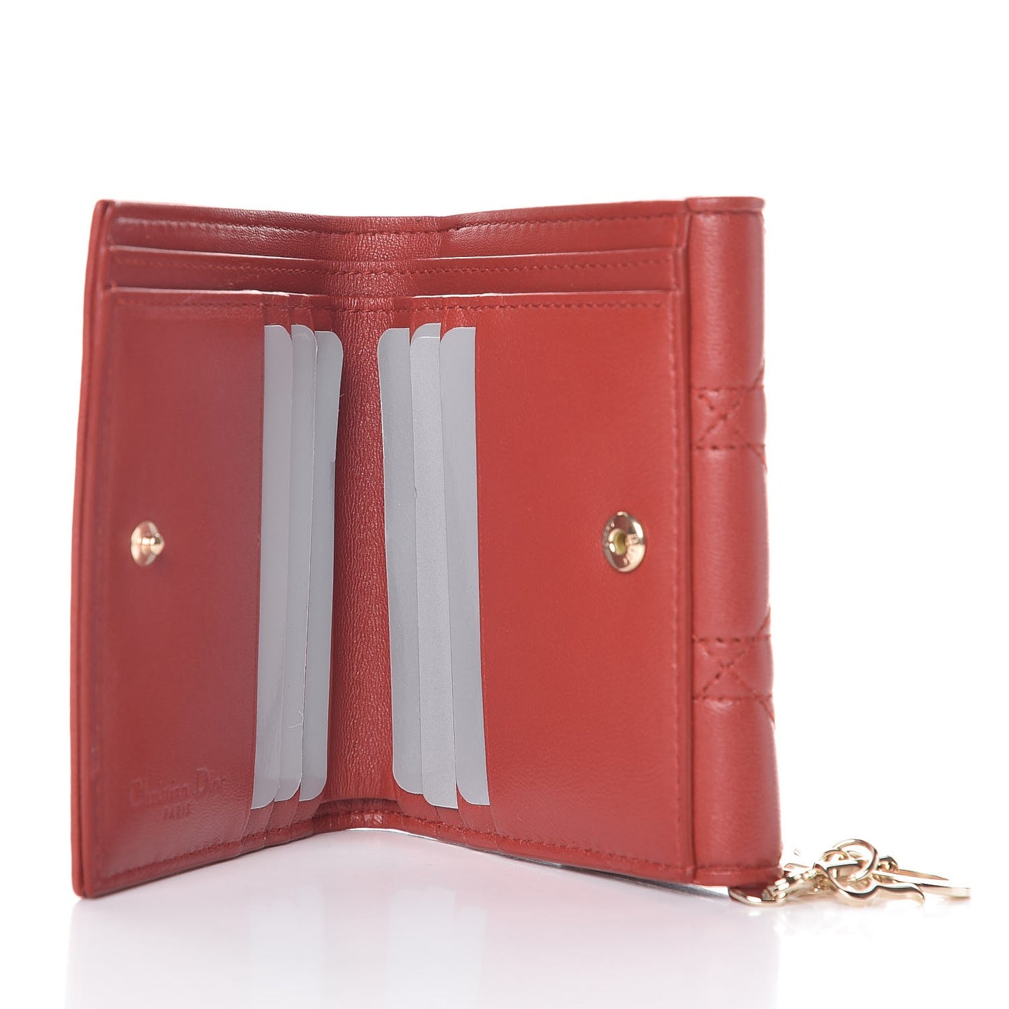 Lambskin Cannage Lady Dior Compact Wallet Rusty Red