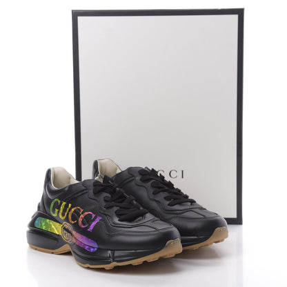 Gucci Calfskin Iridescent Logo Mens Rhyton Sneakers 7.5 Black 9 of 9