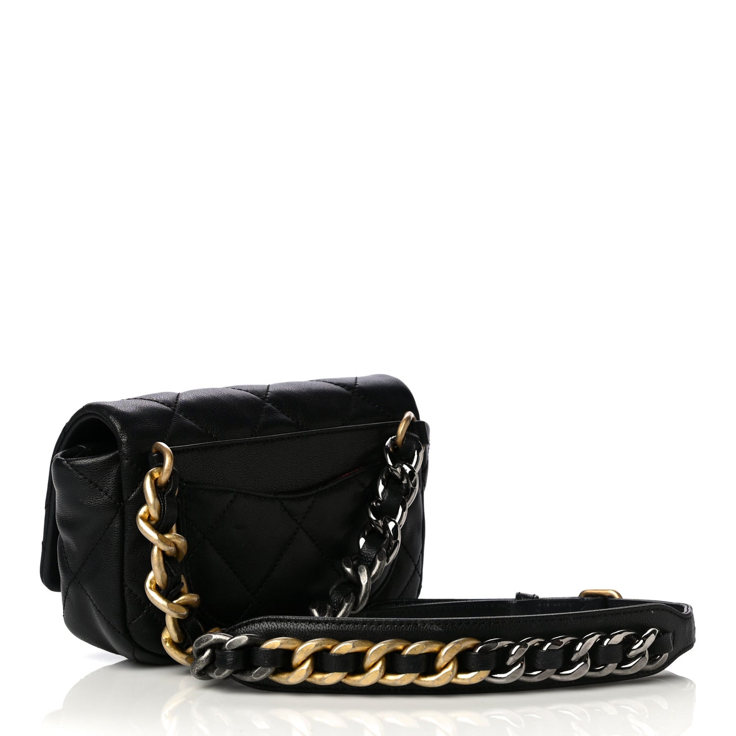 Goatskin Quilted Chanel 19 Waist Bag Black