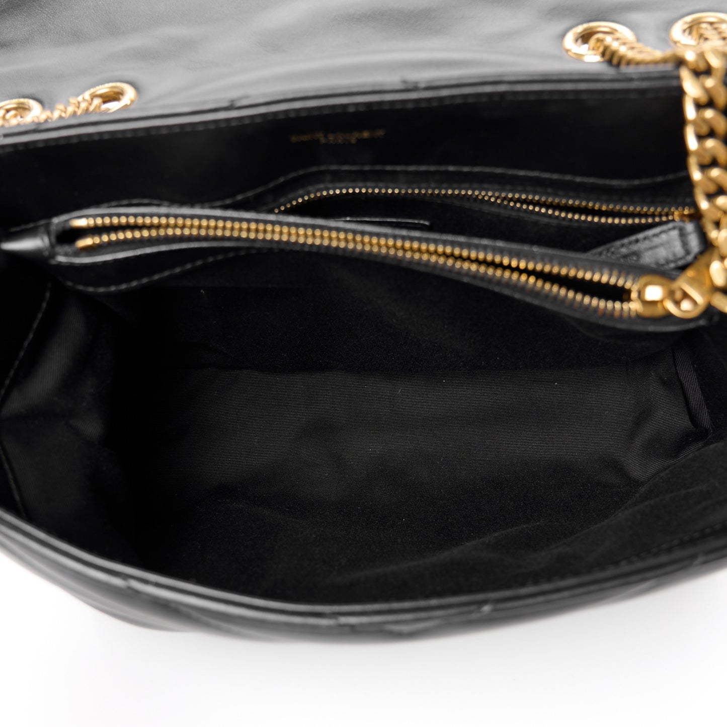Calfskin Y Quilted Monogram Medium Loulou Chain Satchel Black