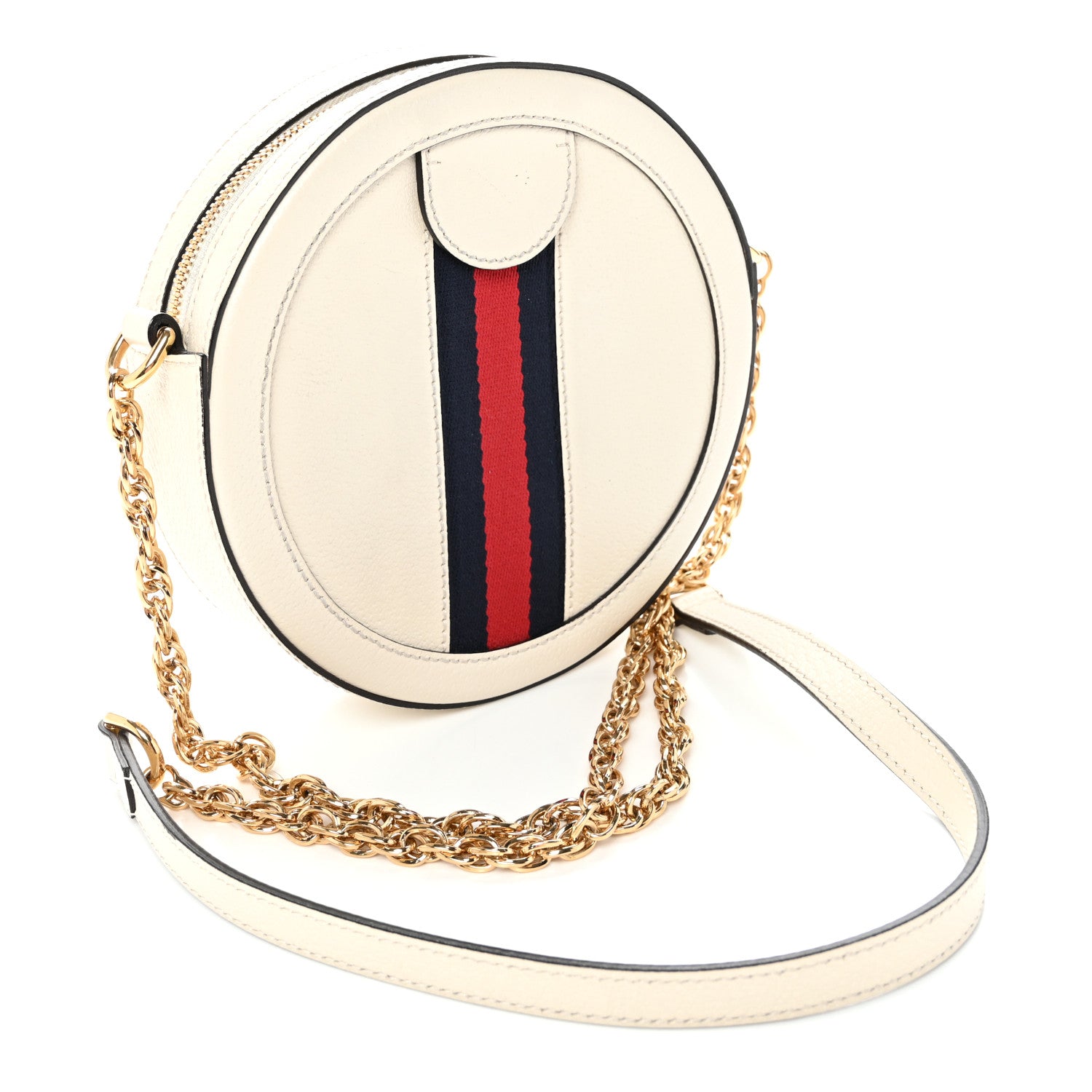 Gucci Textured Calfskin Web Mini Ophidia Round Shoulder Bag Mystic White 3 of 11
