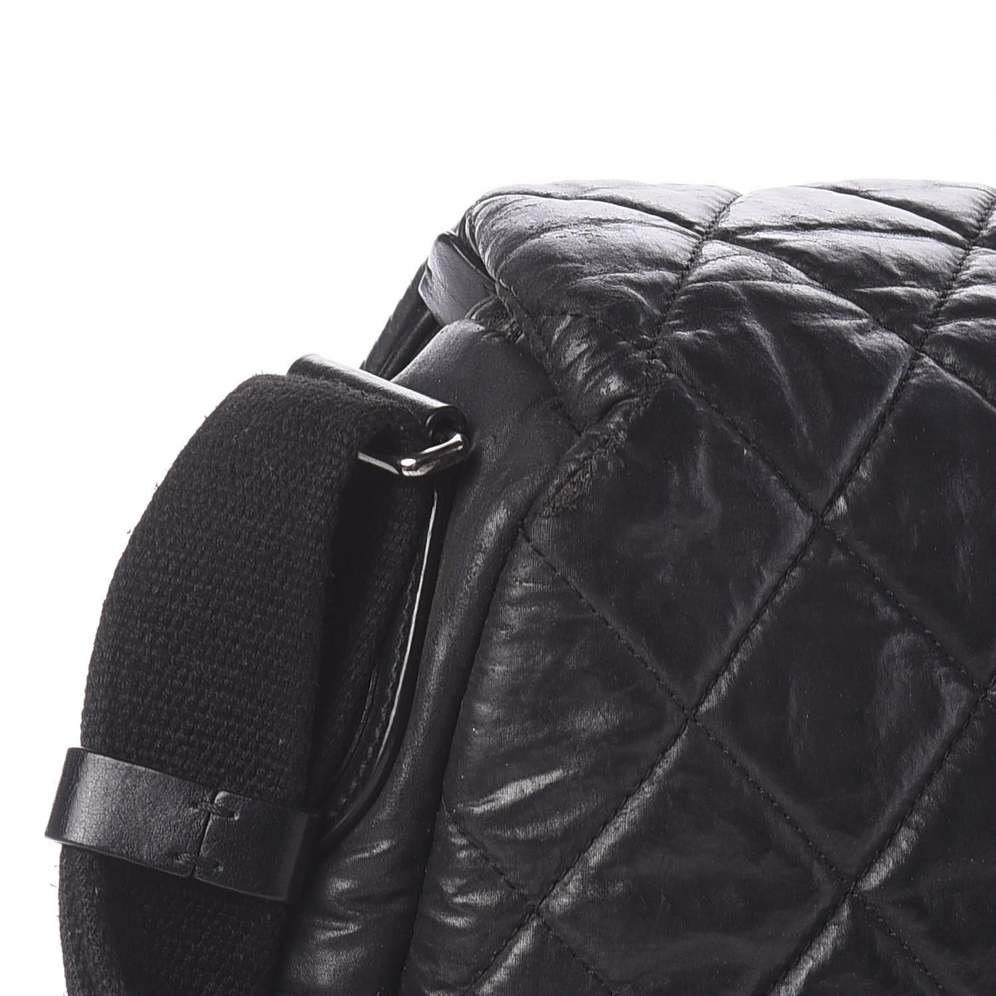 Aged Calfskin Quilted Expandable Messenger Black