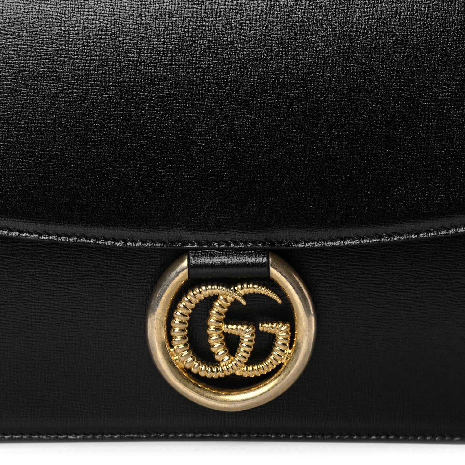 Gucci Textured Calfskin Medium Torchon GG Ring Shoulder Bag Black 9 of 17