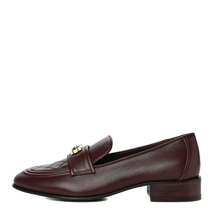 Chanel Lambskin Quilted Womens CC Loafers 38.5 Burgundy 1 of 12