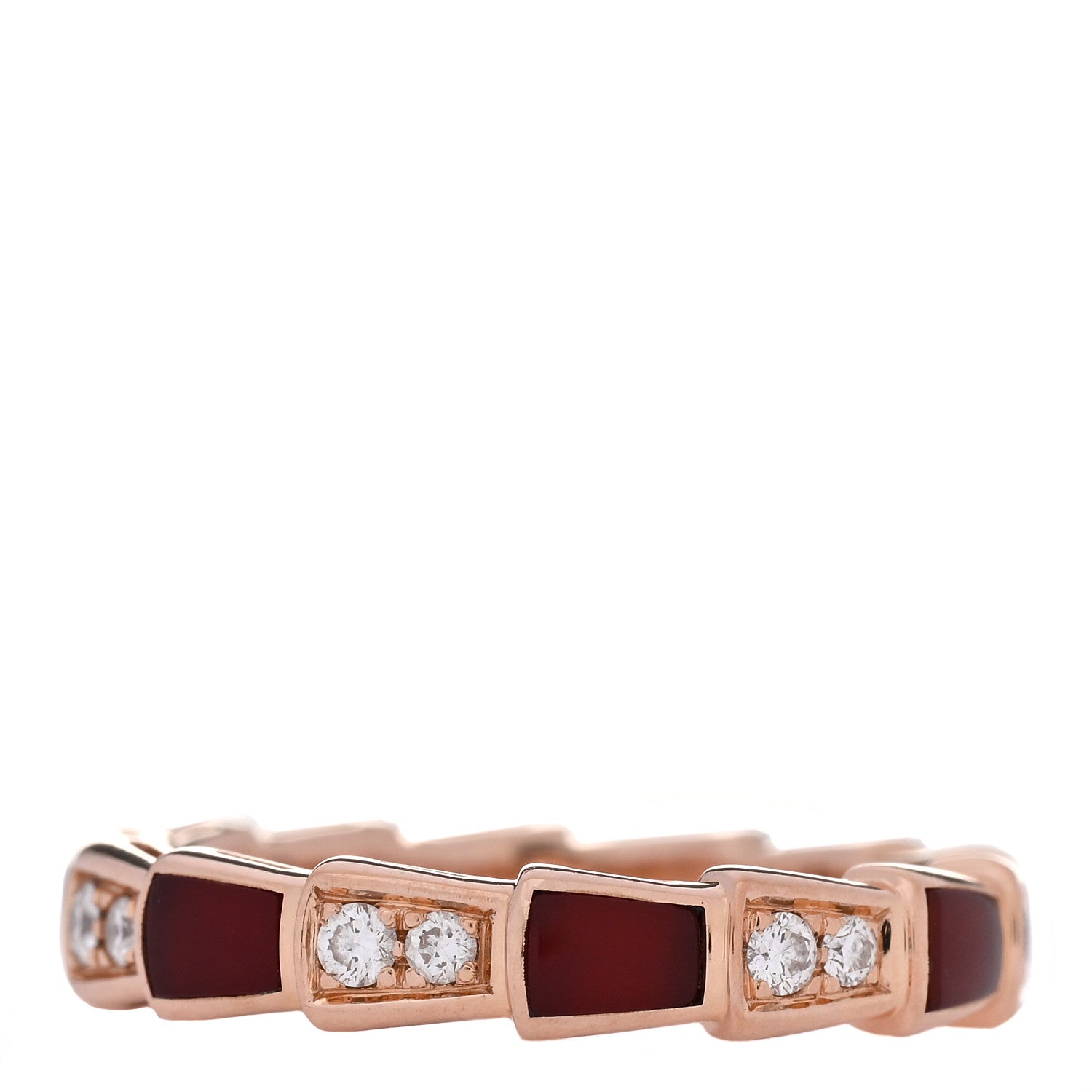 Bulgari 18K Rose Gold Diamond Carnelian 4mm Serpenti Viper Band Ring 52 6 3 of 6