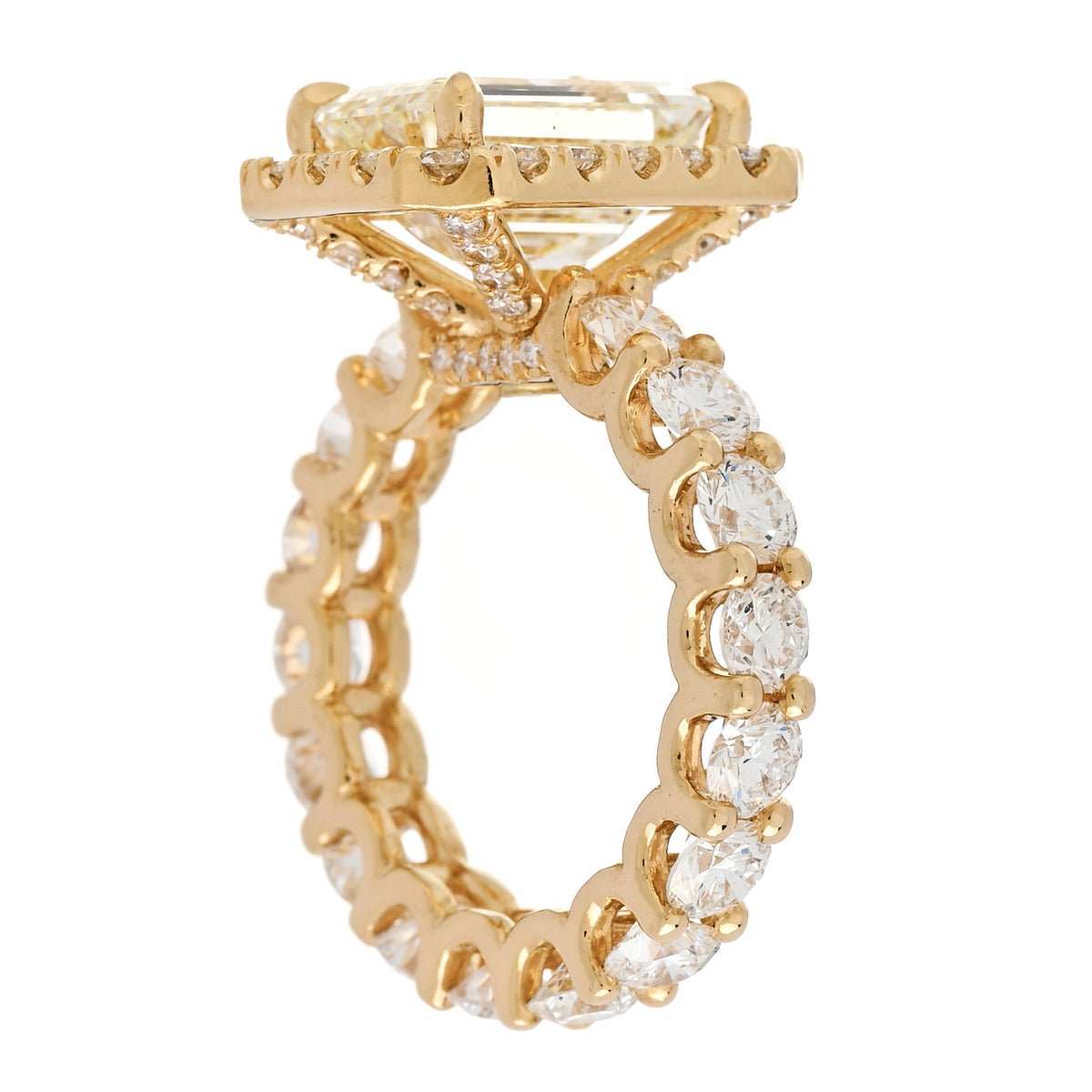 18K Yellow Gold Diamond 4.94ct Emerald Cut Halo Engagement Ring 51 5.75