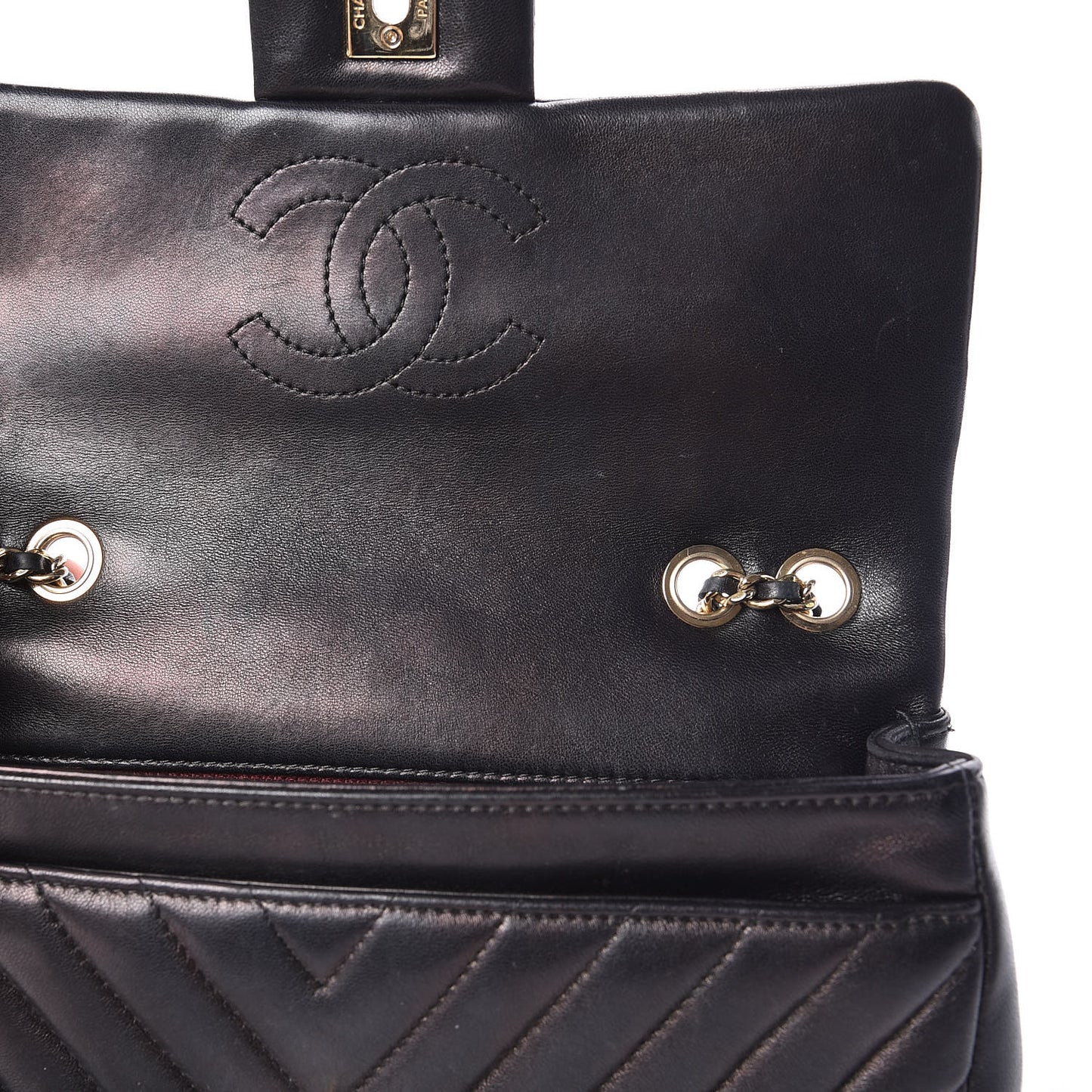 Lambskin Chevron Quilted Small Single Flap Black