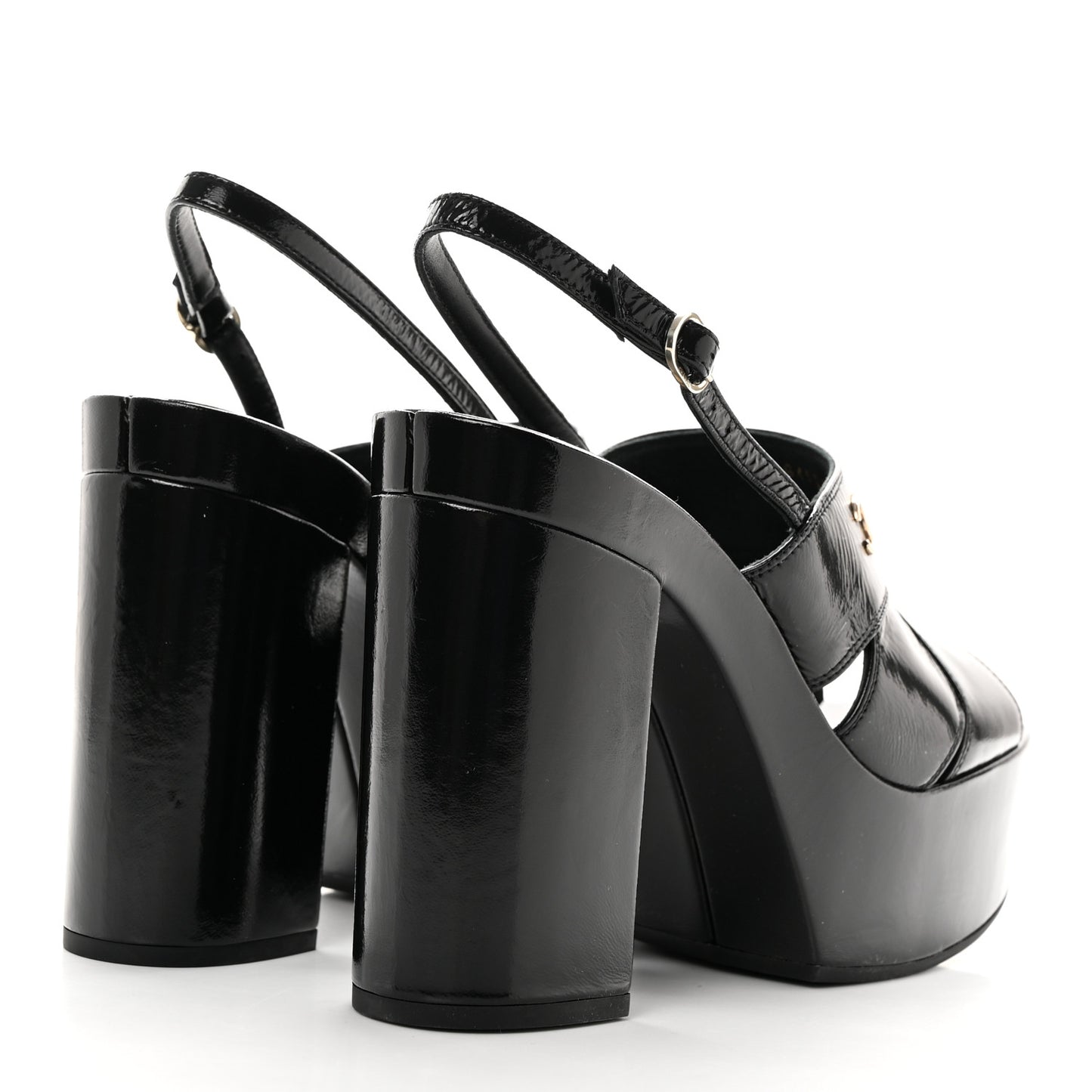 Crumpled Patent Lambskin Platform Sandals 40.5 Black