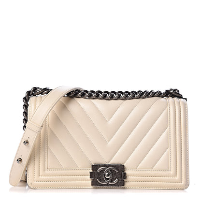 Chanel Calfskin Chevron Quilted Medium Boy Flap Ivory 1 of 13