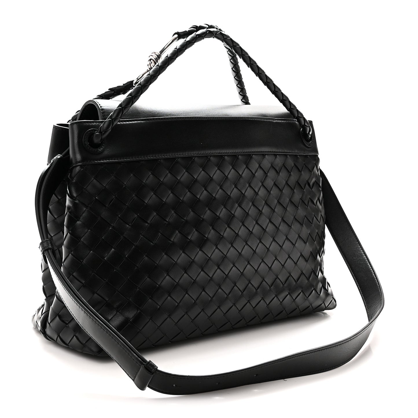 Calfskin Intrecciato Medium Andiamo Messenger Bag Black