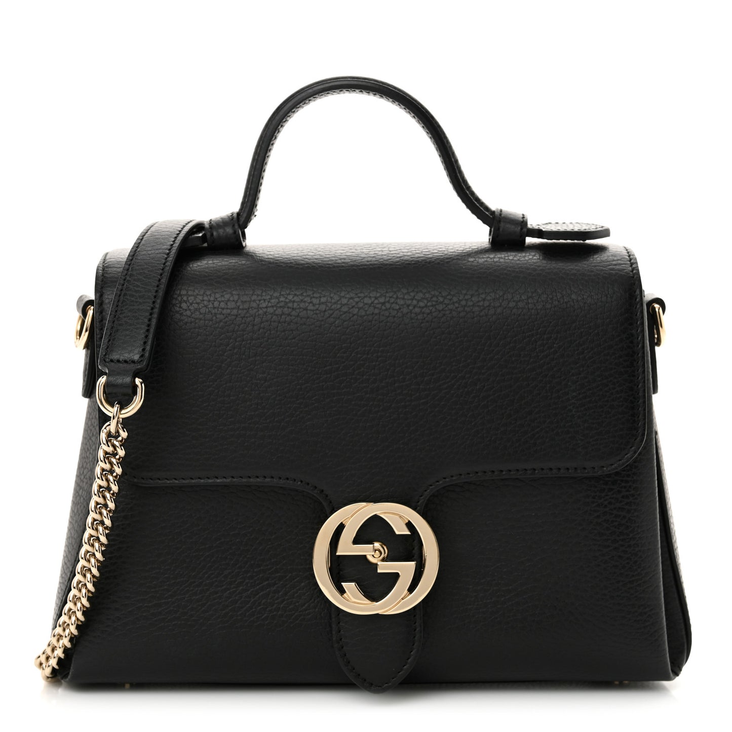 Dollar Calfskin Interlocking G Top Handle Shoulder Bag Black