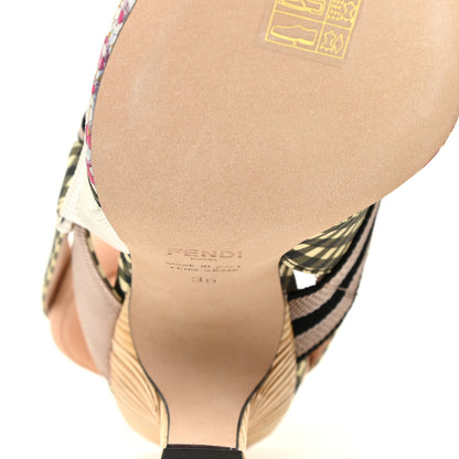 Fendi Cotton Printed Colibri Slingback Mid-Heel Pumps 36 Rosa Multi Black Crema 8 of 11