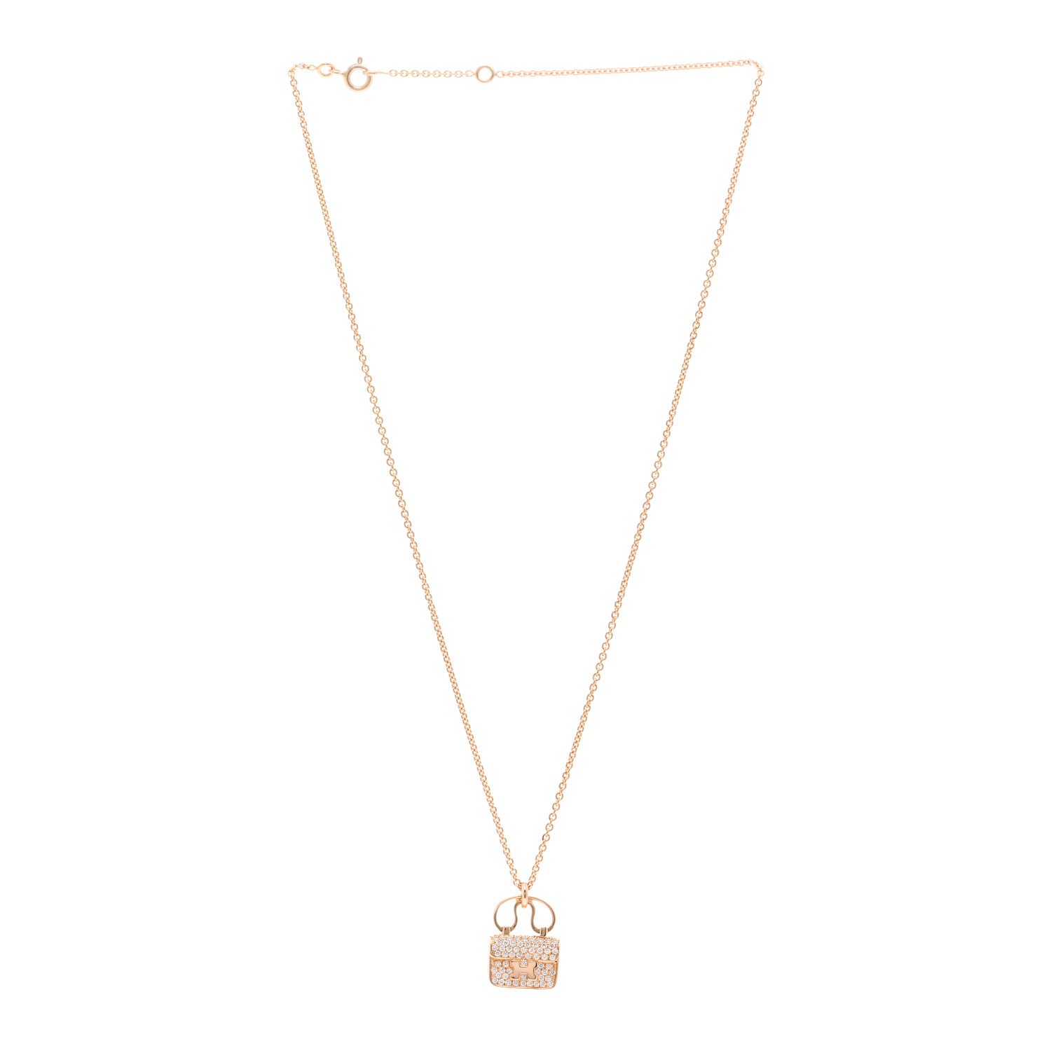 Hermes 18K Rose Gold Diamond Constance Amulette Pendant Necklace 3 of 4