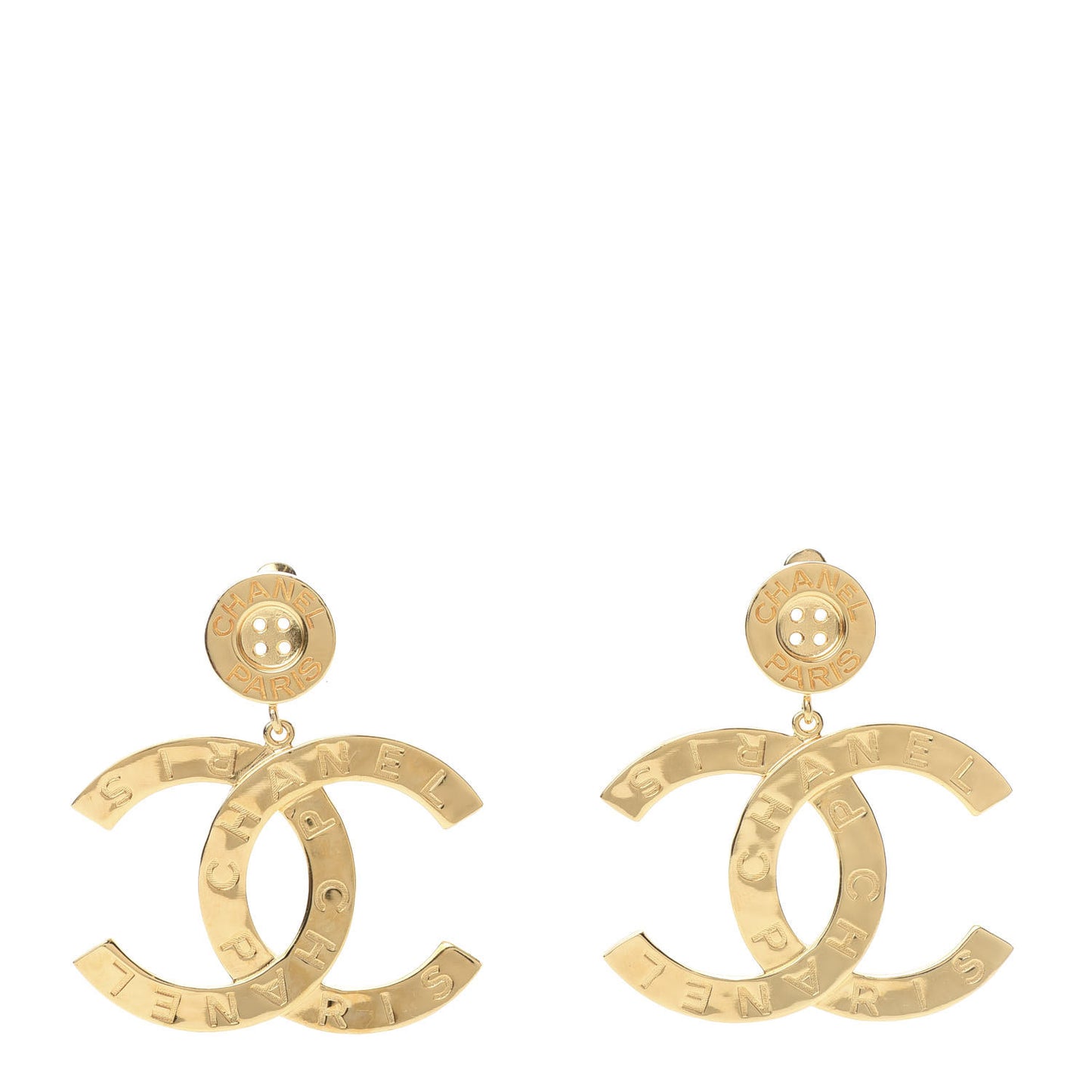 Metal Large Paris Button Earrings Gold