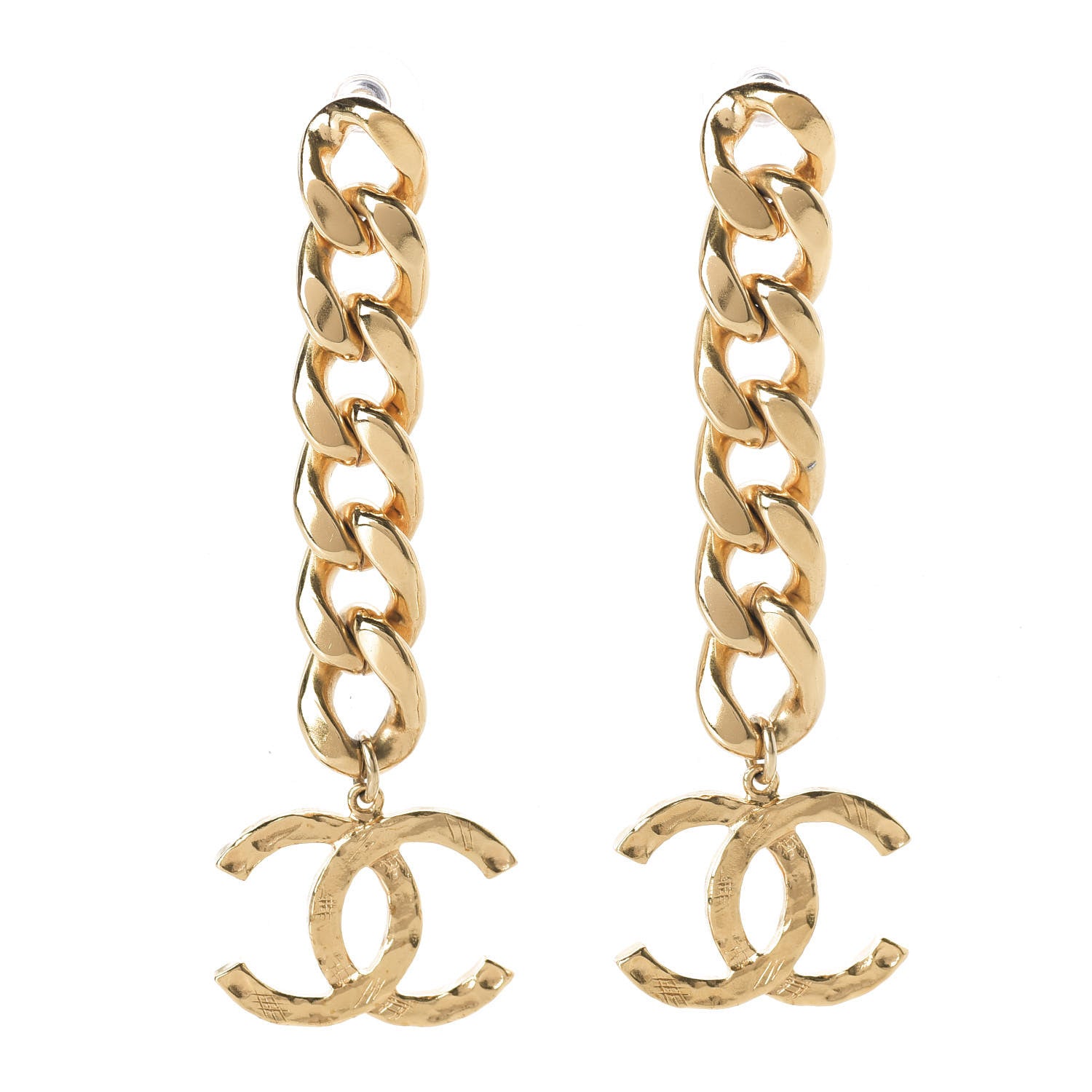 Chanel Metal CC Pick Drop Earrings Gold 1 of 5