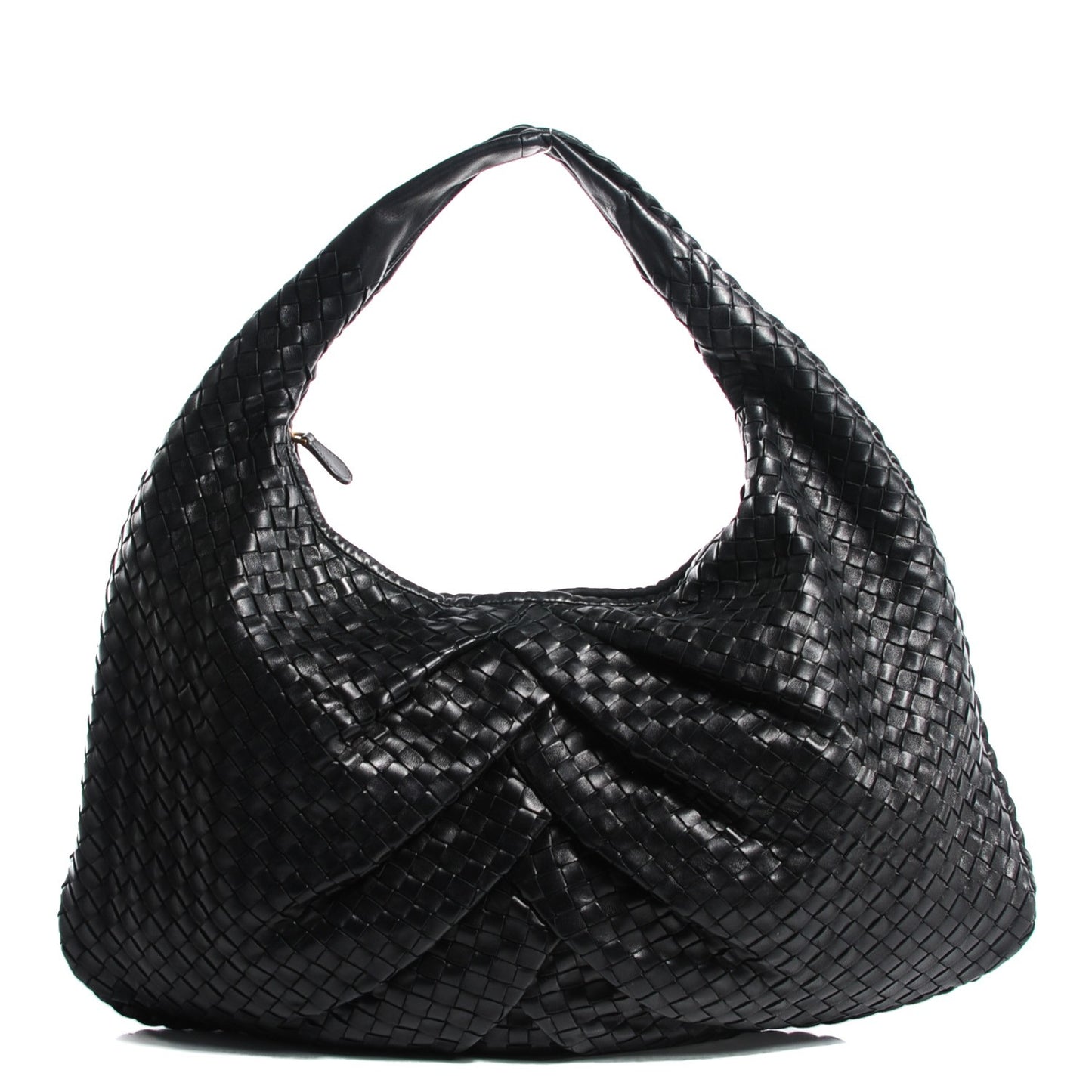 Nappa Intrecciato Pleated Large Veneta Hobo Black