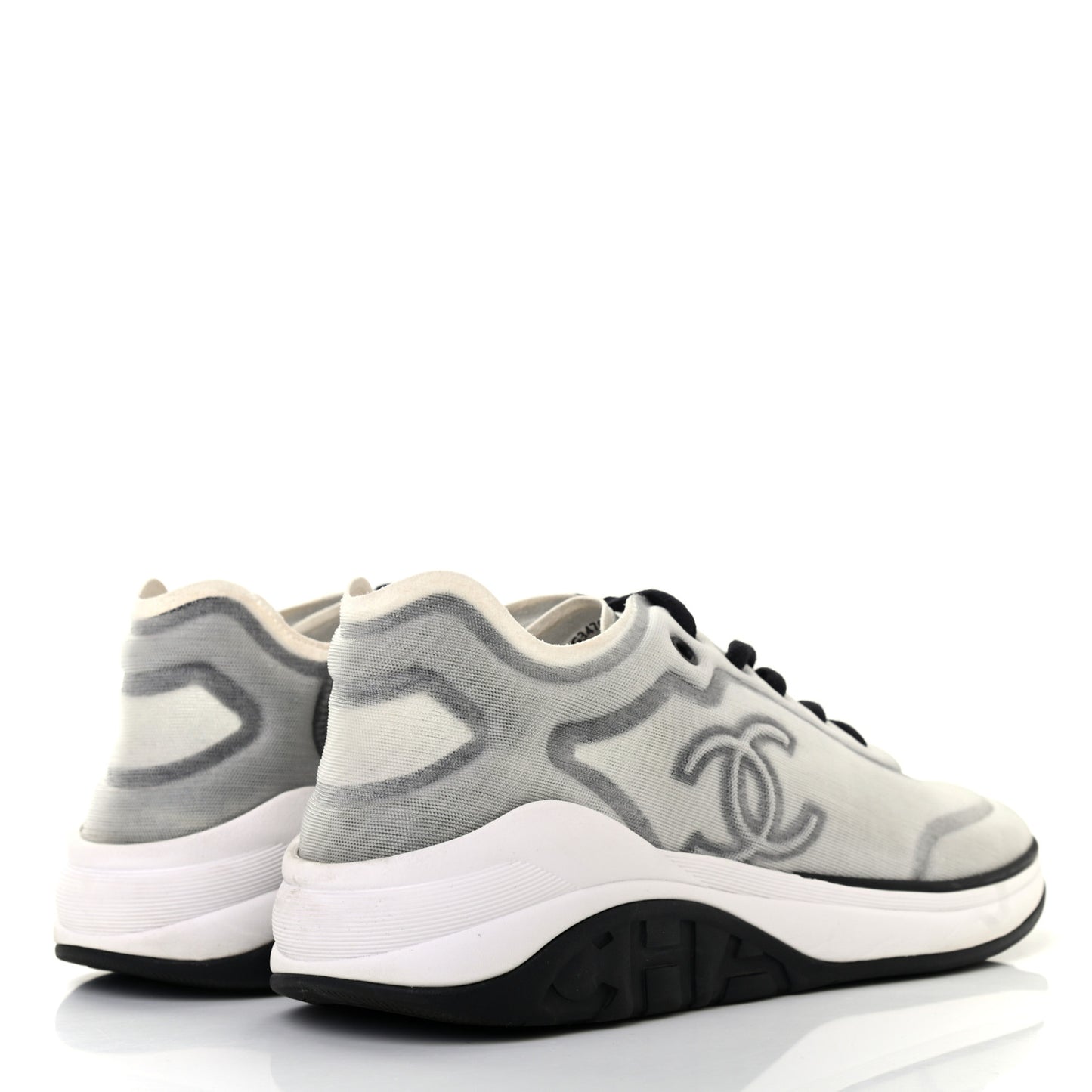 Calfskin Mesh Lycra Womens Logo Sneakers 38.5 White Black