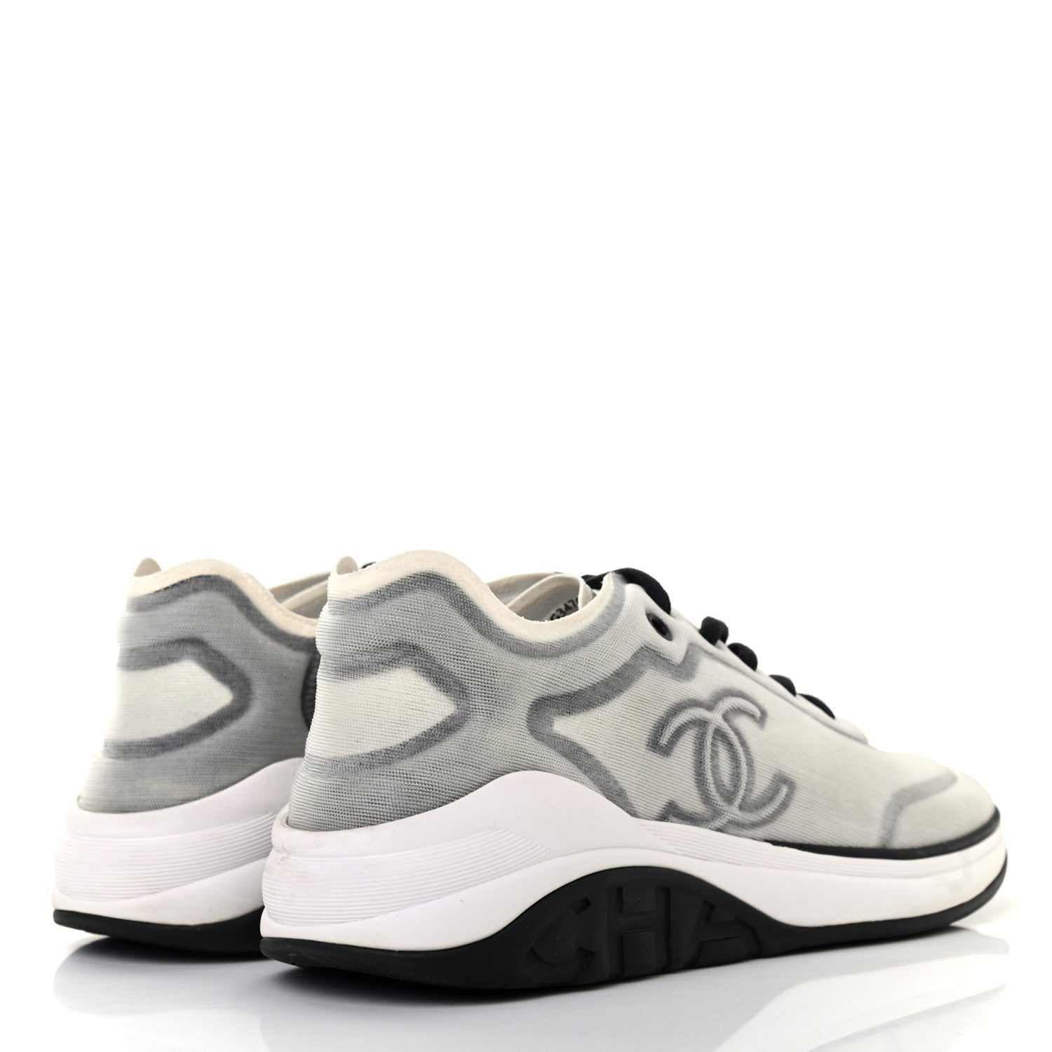 Chanel Calfskin Mesh Lycra Womens Logo Sneakers 38.5 White Black 4 of 7