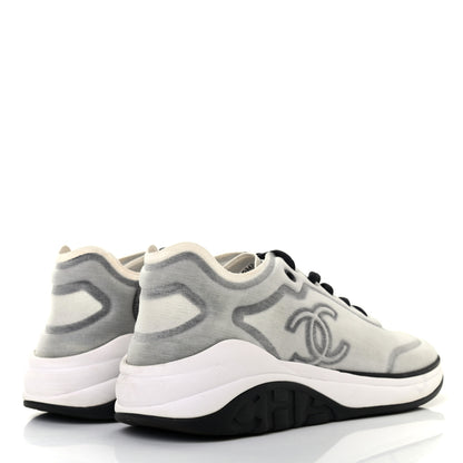 Chanel Calfskin Mesh Lycra Womens Logo Sneakers 38.5 White Black 4 of 7