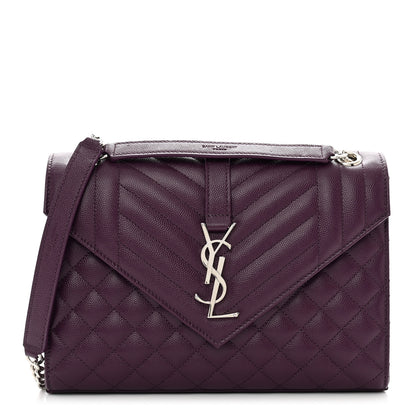 Saint Laurent Grain De Poudre Textured Mixed Matelasse Triquilt Medium Monogram Satchel Lilac 1 of 10