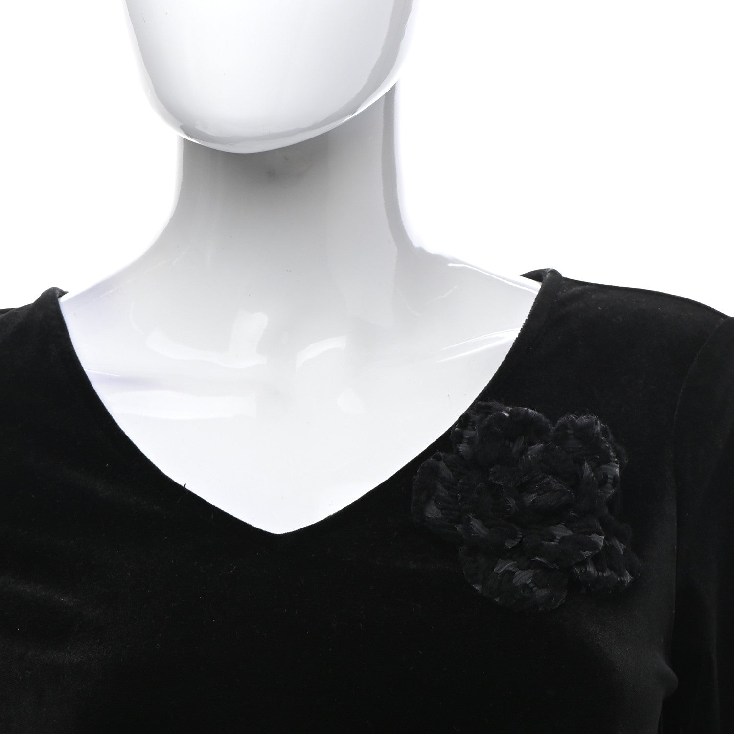 Chanel Fabric Camellia Pin Brooch Black 2 of 5