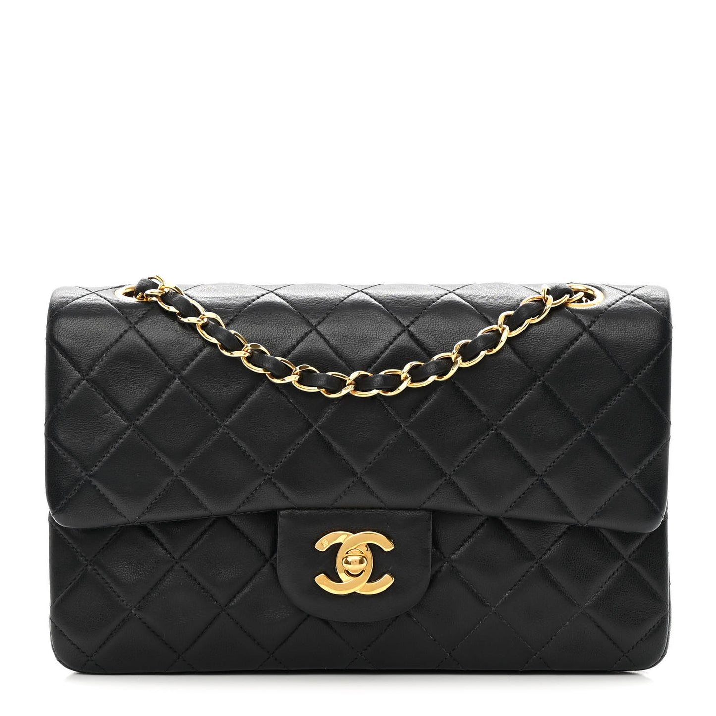 Lambskin Quilted Small Double Flap Black